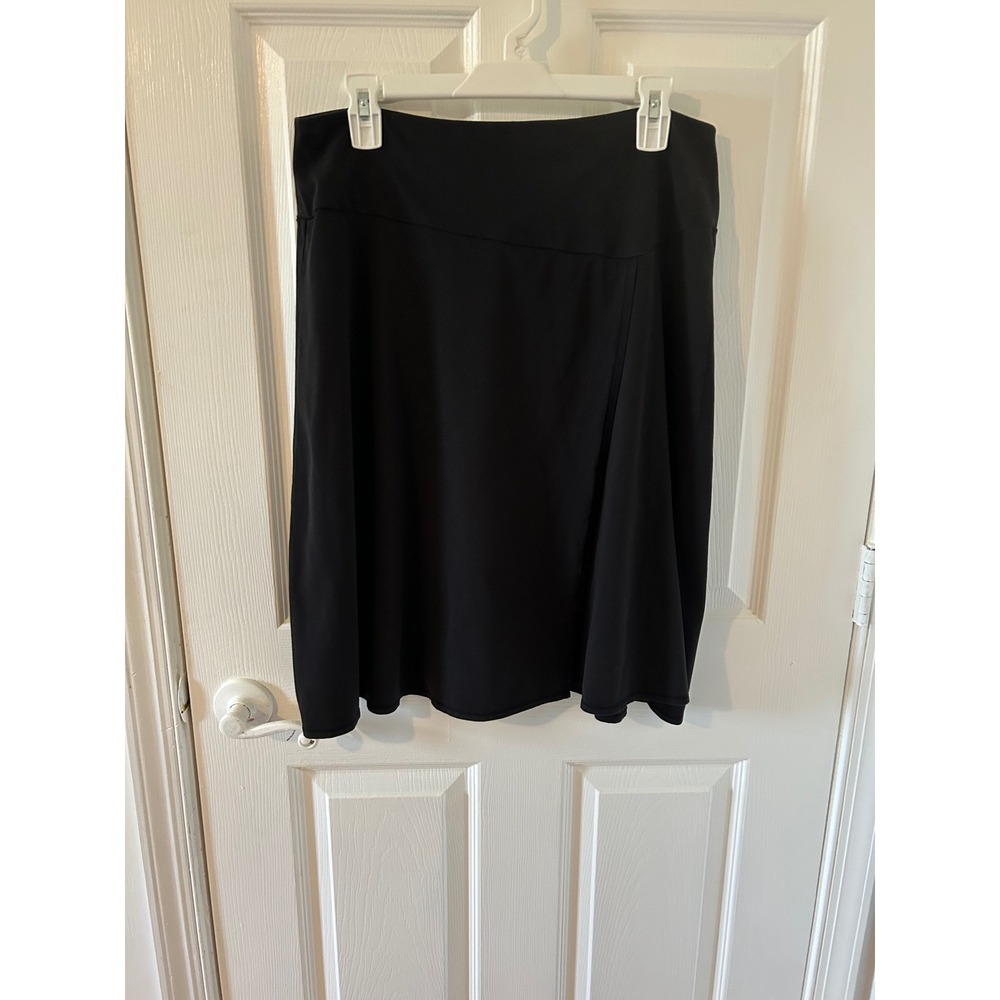 Patagonia Kamala Skirt Black Organic Cotton Blend A-Line Midi Wrap Front Size M